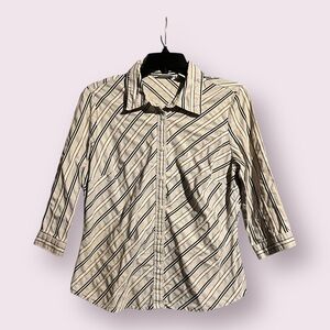 Covington Women’s Fitted Blouse Size 12 Cream & Black Stripe